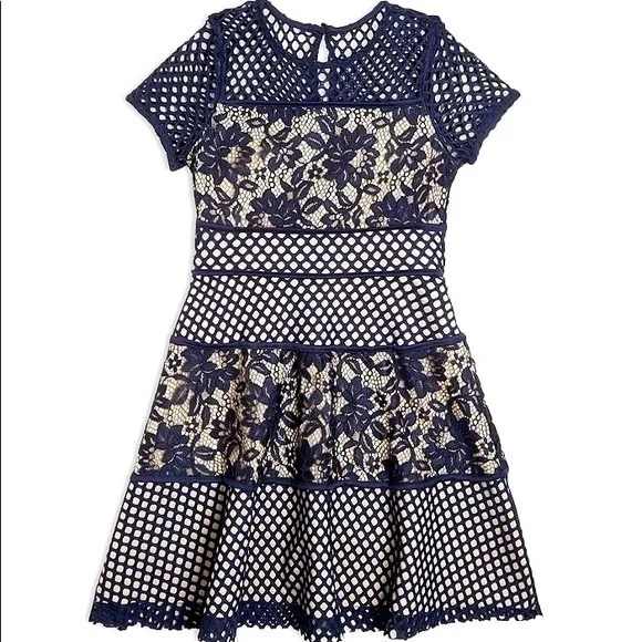 US ANGELS Girls' Color Block Lace Panel Dress in Navy size 14 gently preloved - Picture 1 of 11